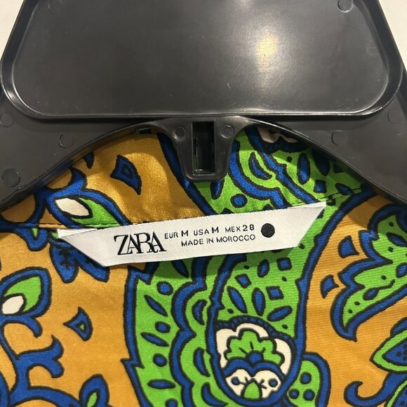 Zara Multicolor Paisley Print Green Tan Blue Flowy Blouse Women’s Size M - Picture 3 of 13
